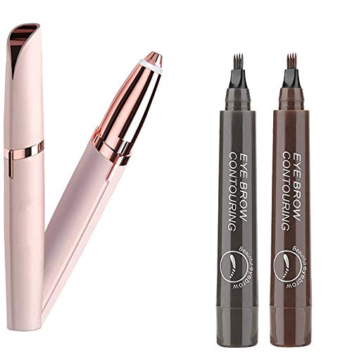 AISIR 2color Crayon à Sourcils avec Epilateur Sourcil set, Tatouage Crayon à Sourcils avec 4 conseils Imperméable à l'eau & Longue Durée, USB Rasoirs électriques Cheveux épilation avec lumière LED Cover
