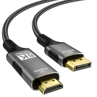 FDBRO 8K DisplayPort to HDMI Cable Active 8K@60Hz 4K@120Hz 32.4Gbps, Uni-Directional, DP 1.4 to HDMI 2.1 Cord Support HDR/HDCP 2.2/DSC 1.2 for Gaming Monitor, TV, PC (Gray & Black, 3M (10FT))
