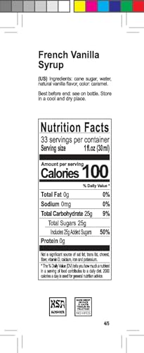 Image of 1883 French Vanilla Syrup - Premium French Flavoring Syrup for Coffee, Lattes, Iced Coffee, Cocktails & Desserts - 1L Glass Bottle, Made in France