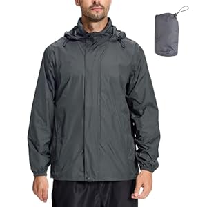 LZLER Mens Waterproof Jackets Lightweight Packable Windproof Rain Jacket Adjustable Hooded Raincoat for Outdoor Hiking Fishing Camping