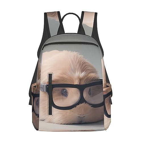 Sac à dos cochon d'Inde à lunettes grand format noir pour ados et adultes