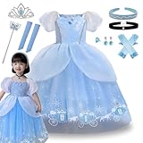 [QOOLYㅤ] プリンセス ドレス 子供 ハロウィン コスプレ 衣装 女の子 お姫様なりきり 可愛い ワンピース ドレス キッズコスチューム 仮装 ガールズ 姫風ドレス 豪華セット 誕生日 お遊戯会 クリスマス 文化祭 ステージ衣装 パーティー イベント blue 130cm