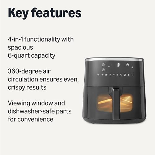 Amazon Basics 6-Quart Air Fryer with Easy View Window, 8 Preset Menus, 1550W, Black by Amazon Basics - Image 2