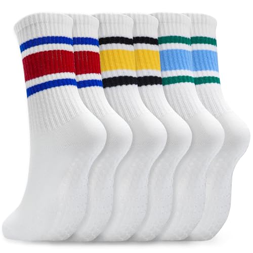 Image of Pilates Socks for Women Non Slip, Cotton Crew Grippy Yoga Socks with Grips for Maternity Hospital Workout, 3 Pairs