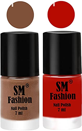 Image of Long Lasting Nail Polish | Nail Paint Combo 7 ml Each) - Set of 2 Tan-Red Orange