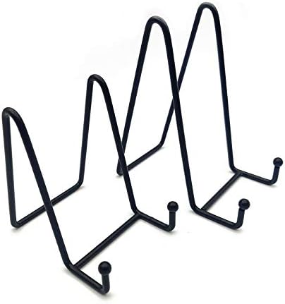 4 Pcs Plate Stands for Display, Iron Black Metal Stands for Display, Plate Dish Book Photo Pictures Frame Decorative Display Stands Holder, for Book, Artworks, Collectibles, Tabletop-4 inch, 6 inch