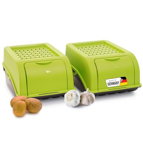 Novaliv Potato Storage Canisters 3.5 Litre Green Stackable Potato Storage Box Vegetable Container Potato Storage Box Potato Storage Container Container Set of 2