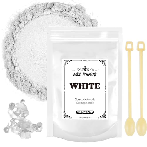 Polvo de Mica 100 g - Colorante Metálico para Resina Epoxi, Jabón, Vela, Limo, Maquillaje y Esmalte de Uñas (Blanco)