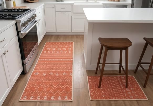 Image of HomeCloud Anti Fatigue Kitchen Rug Printed Thick Anti Slip, Washable, Big Size, Designer Folding Kitchen Mat for Home BedroomStandard Size (41 x 122 cm 41 x 61 cm) (Geomatric Orange)