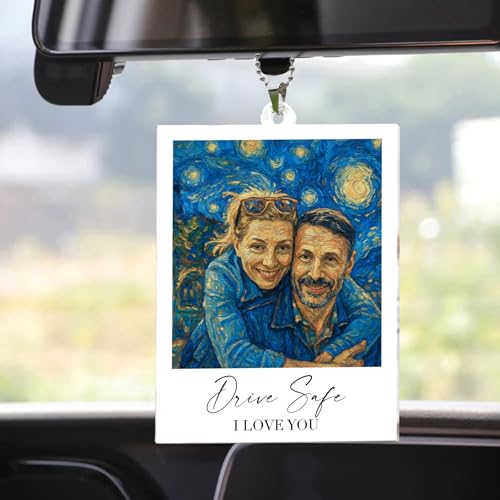 Personalized Van Gogh Drive Safe I Love You Rear View Mirror Accessory - Custom Photo Car Hanger Gift for Couples, Friends, and Family - Image 3