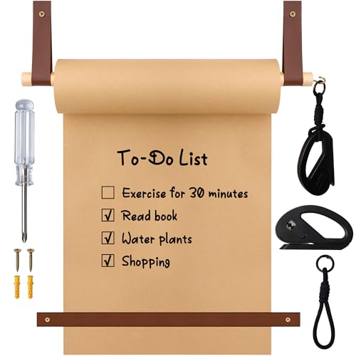 11.8” Kraft Wall Mounted Paper Roll Holder Dispenser Kit with Cutter, Larbeti Butcher Paper Roller Hanger for Offices, Cafés, Kitchens, Restaurants to Create Lists, Memo Board, DIY Painting