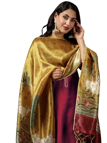 Image of EthnicJunction Women's Cotton Blend Kurta Pant Dupatta Set with Digital Print Dupatta | Karva Chauth Special Kurta