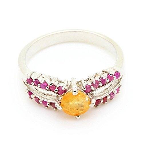 Bague Saphir Jaune et Rubis Argent 925 de prestige signée A-Bijoux