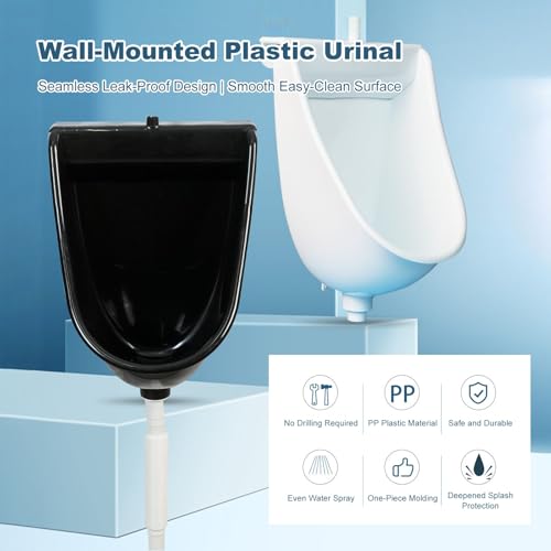 Orinal de plástico para montaje en pared, para hombres, con descarga tipo cascada, antichapoteo, instalación dual, 18,5 × 12,6 × 9,4 pulgadas (blanco) miniatura 6