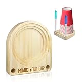 Cup Holder with Marker Slot - Wooden Cup Holder with Marker Slot Suitable for Marking Cup Holders at Party, Kitchen Countertop, Picnic and Social Gathering
