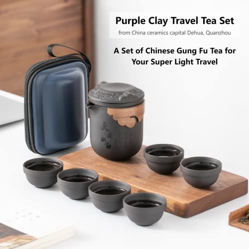 Generic FH-058036 Portable Travel Tea Sets With Case, Tea Infuser Chinese Kung Fu Teapot, 1 Pot 6 Mini Cups For Multiple Enjoying, 100% Handmade Purple Clay Teapot thumb #1