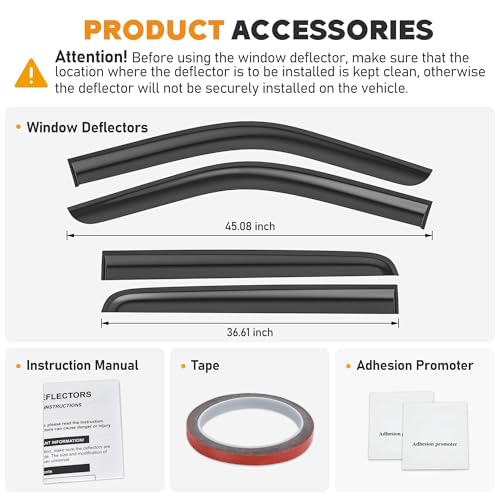 Image of Shatterproof Taped-On Window Deflectors for 2017-2026 Ford F250 to F550 Super Duty Crew Cab, Rain Guards, Window Visors for Cars, Vent Deflector, 4pcs