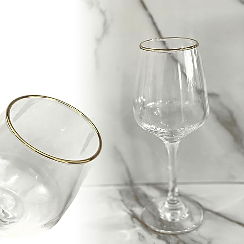 Jogo de 6 Taças Borda Dourada Para Água, Vinho, Champanhe - 355ml