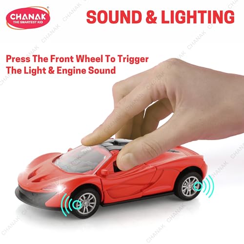 Image of Chanak Die Cast Car for Kids Alloy Metal Pull Back Car Toy Car Toy Vehicle with Openable Doors & LED Lights Cars for Kids Collectible Toy Vehicle Gift for Kids Boys Girls BIS Approved (Red)