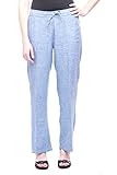 Alki'i Missy Women's Wide Bottom Linen Pants with Pockets Blue Chambray L