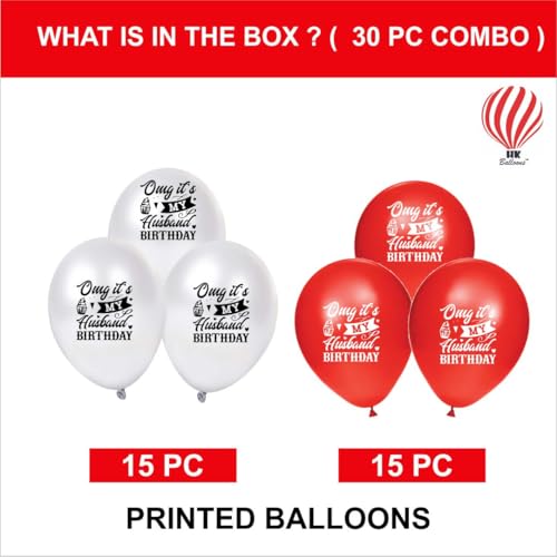 Image of HK Balloons Surprise Party Balloons For Husbund Birthday Decoration Kit For Husband OMG It's My Husband's Birthday Balloons Pack Of 50Pcs Red & White Them