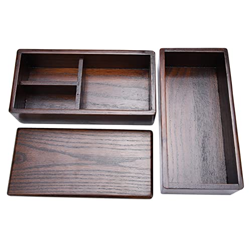 Caja de madera rectangular doble capa vajilla saludable de mesa 6