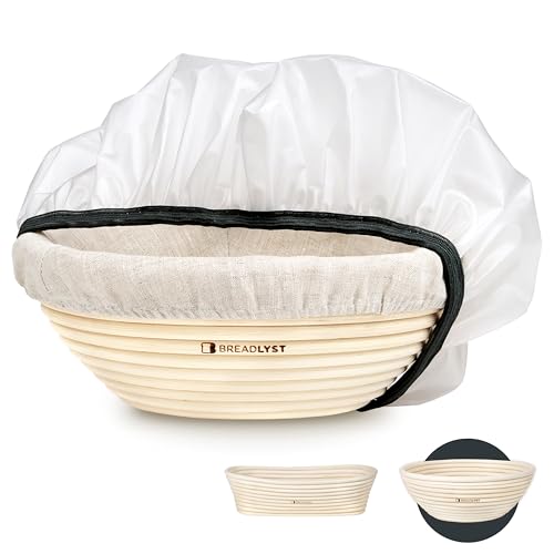 Rattan Gärkörbchen Set – Gärkorb Rund 23 cm mit waschbarem Leinen...