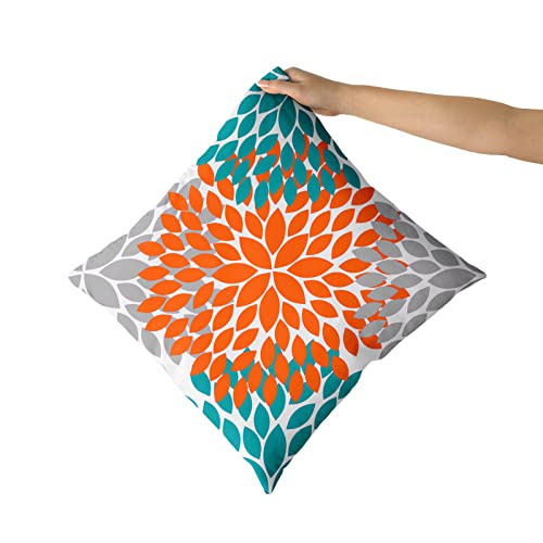 Kawani Orange Teal Grey Pillow Covers 20X20 Dahlias Floral Modern Farmhouse Rustic Decorative Cotton Couch Pillow Cases With Zipper Set Of 2 Home Decor For Living Room Bedroom Bed Cushion Outdoor #TOP7