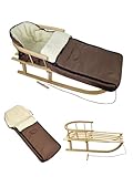 Kombi-Angebot Holz-Schlitten mit Rückenlehne & Zugseil + universaler Winterfußsack (108cm), auch...