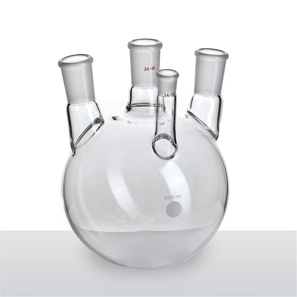 Attrezzature e forniture di laboratorio Bottiglia a quattro colli con angolo piccolo e pareti spesse, 2000 ml, in vetro borosilicato F21
