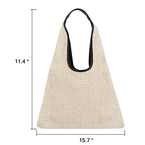Bolso Tote de Cuero Negro con Asa y Tejido de Paja miniatura 3