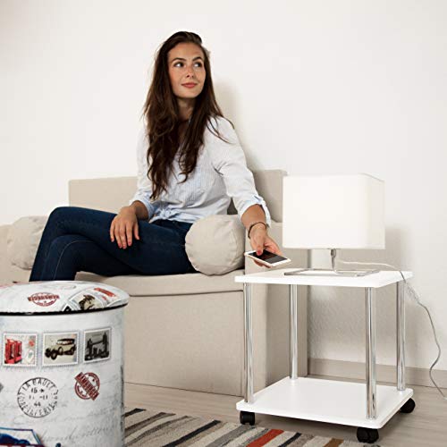 Relaxdays Beistelltisch rollbar, MDF, HBT: 41,5x40x40cm, weiß