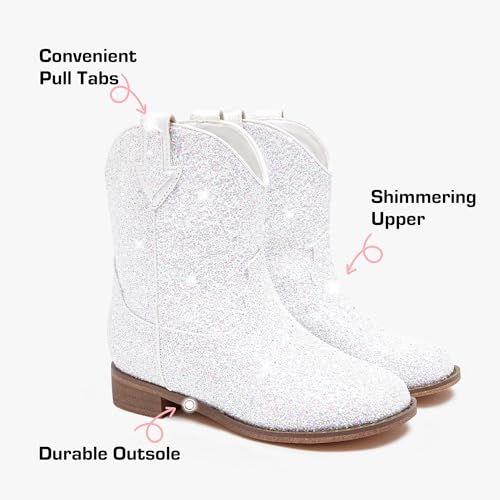 Image of Motasha Toddler Girls Cowgirl Boots Glitter Toddler Cowboy Boot Ankle Girls Boots Little Kids Horse Riding Shoes Party Birthday