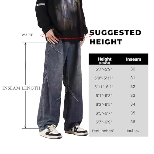 Jeans for Tall Men, Extra Long Big and Tall Size, Wide Leg Relaxed Fit Blue Jeans, Stretch Denim Pants for Men4