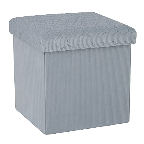 Bonlife Velours Petit Meuble de Rangement Jouet Enfant,Tabouret avec Espace de Rangement Repose Pied Bureau,Tabouret Pliant Pouf Cube 32x32x32cm,Bleu Cover