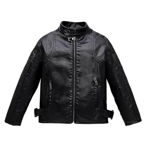 Lengender Blouson de Motard en Simili Cuir pour Enfant garçon - Manches Longues - Veste en Imitation Cuir Printemps Automne (FR/ES, Numérique, 160, Taille...