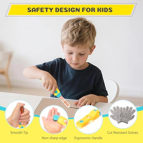 Image of Cardboard Tools for Kids, 129 PCS Cardboard Construction Kit, Kids Building Set with Safe Serrated Cutter, Crease Roller, Screws & Nuts, Creative STEM Educational Toys Gift for Boys and Girls Age 5+