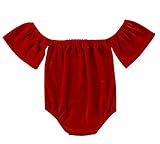 Infant Baby Girls Off-Shoulder Solid Color Velvet Ruffle Bodysuit Jumpsuit One-Piece Romper (9-12M,...