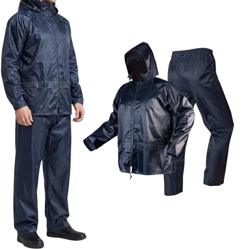 NEO TOOLS Herren Regenset, Regenmantel mit Kapuze und Regenhose Gr. M-XXXL...