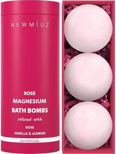 Bomba de baño de vainilla rosa – Mega burbujas espumosas – Infundida con jazmín para aliviar el estrés – Lujosos artículos esenciales de baño de spa – Nutritiva piel seca – Juego de regalo de bombas
