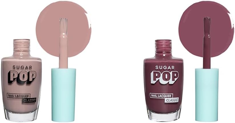SUGAR POP Nail Essentials Glossy Finish - Nail Lacquer 14 Berry Me & Nail Lacquer 08 Silk Stockings - 10 ml x 2 - Set of 2