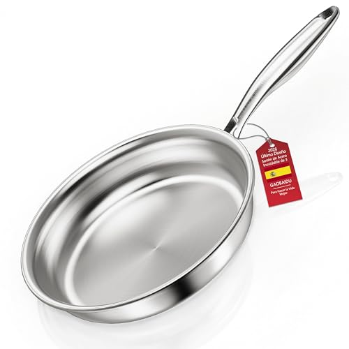 gaobaidu Sarten tricapa triply Natural,Sin Revestimiento,inducción y horno hasta max. 400 °C，Sartén de Acero Inoxidable Apta Inducción, Acero Inoxidable Cromargan (24CM)