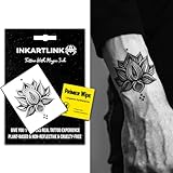 INKARTLINK Temporary Tattoos, Semi Permanent Tattoo Adult Art Design Waterproof Temp Tattoo Party Favors Tattoo Stickers Realistic Look, No Adhesive, Lasts 1-2 Weeks Black (Lotus Mandala)