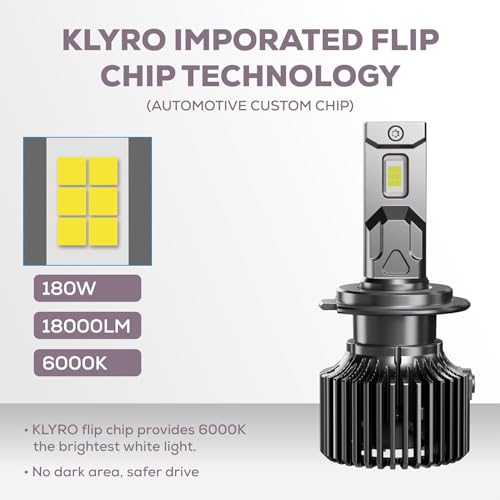 Image of klyro Car LED Headlight Bulb 180W 18000LM 6000K White | Super Bright LED Headlamp with Flip Chip | Long Range Beam | Plug & Play | Compatible | Pack of 2 (H7 /H18)