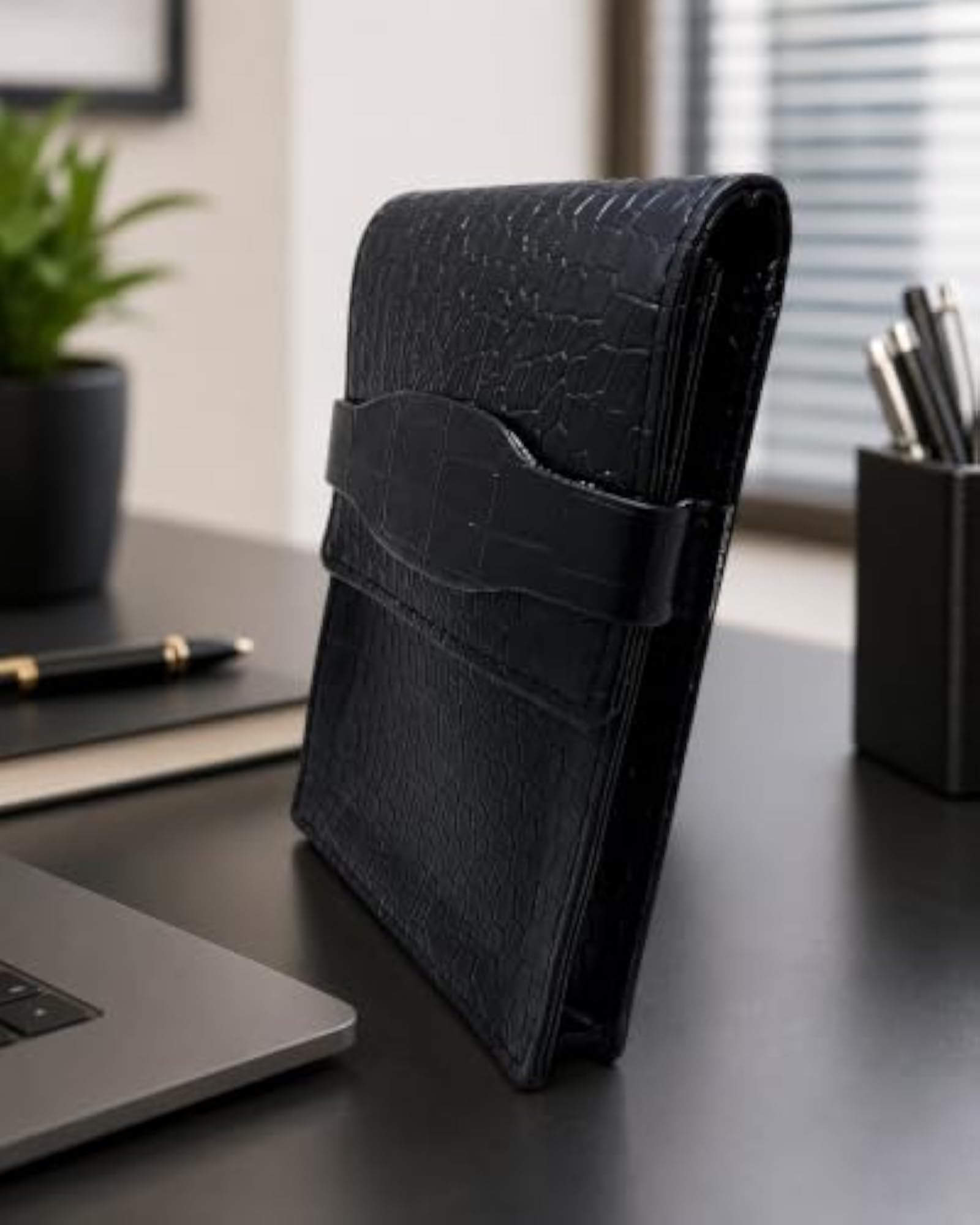 Premium 5 Slot Faux Leather Pen Pouch Organizer
