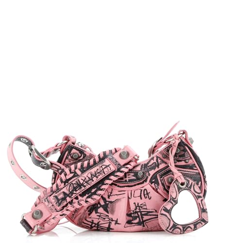 Balenciaga, Pre-Loved Le Cagole Graffiti Giant Studs Shoulder Bag Leather XS, Pink