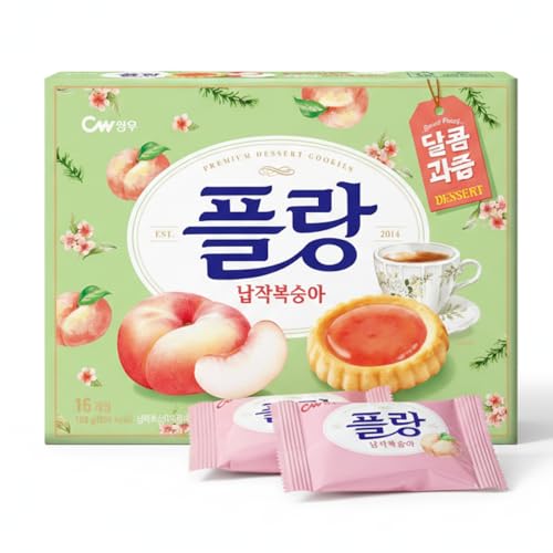 Korean Food CW Flang Flat Peach Cookies, Peach Jam Filled, 16Ct, 5.64oz