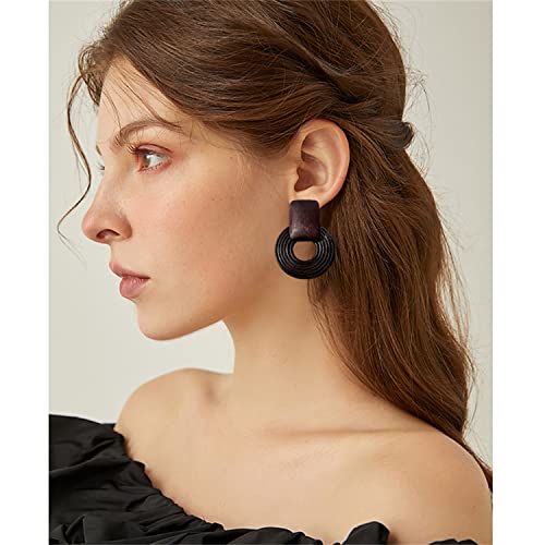 Jiuiql Handmade Bohemian Lightweight Wooden Circle Round Dangle Drop Earrings Vintage Boho Brown Nature Wood Geometry Hoop Stud Earring For Women Girls Statement Jewelry Gifts (Black Brown) #TOP3