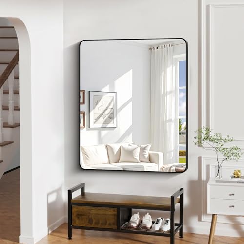 Image of DESBING 40 inch x 48 inchBathroom Mirror, Matte Black Wall Mirror with Metal Frame, Decorative Rectangular Vanity Mirror for Bedroom Bathroom Living Room Entryway (Horizontal /Vertical)