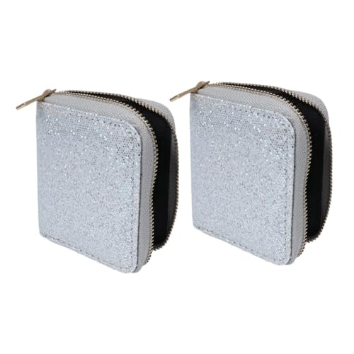 2Pcs Small Silver Wallet for Women Elegant Zipper Coin Purse with Vintage Charm Lightweight Change Purse for Travel and Shopping for Cards and Keys
